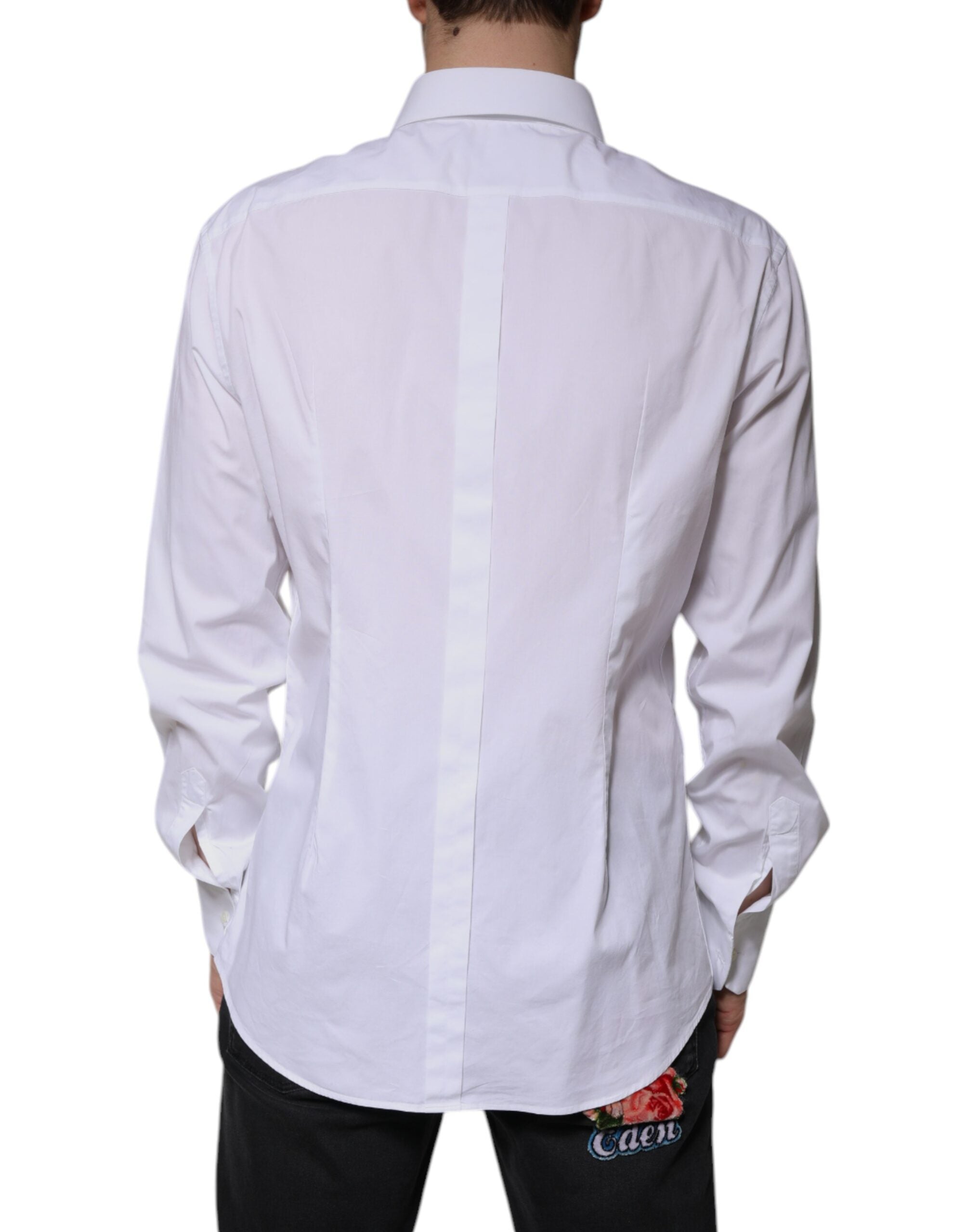 Dolce & Gabbana White cotton shirt with long sleeves GOLD